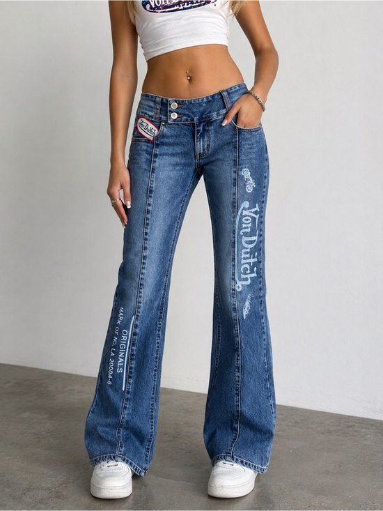Von Dutch Denim - Von Dutch Y2K Seamed Bootcut Jeans NWT Sz 27 Logo Patch Graphic Low Rise
